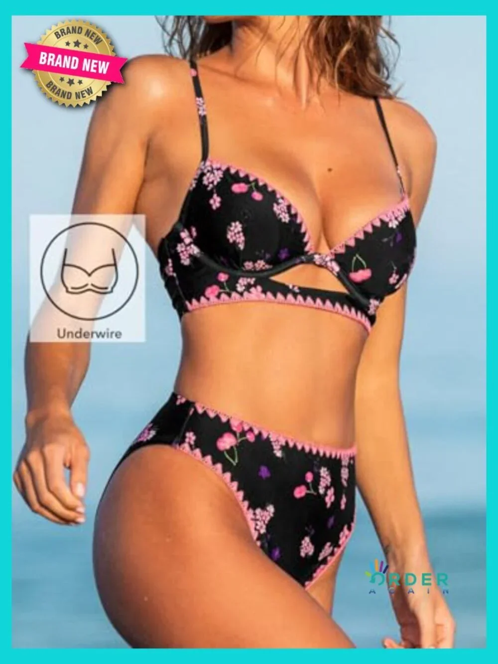 High Waisted Bikini Set Two Piece V Neck Cutout Back Lace Up Supportive